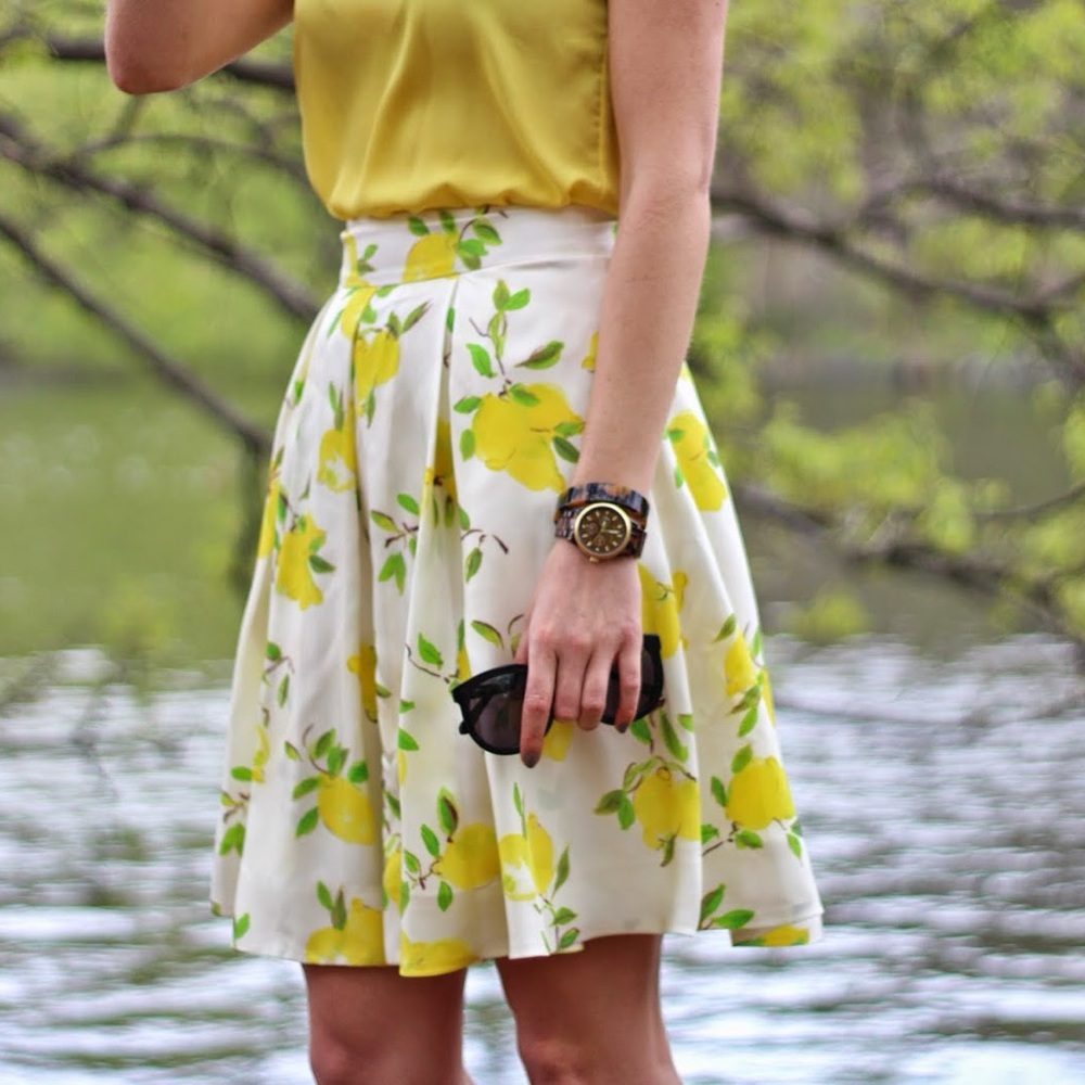 kate spade New York Lemon Yellow and White Skirt